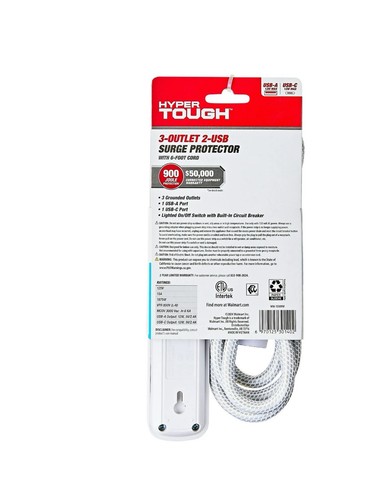 Hyper Tough Indoor 3 Outlet, 6ft. Surge Protector - White - Picture 4 of 4