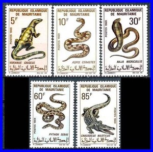 MAURITANIA 1969 REPTILES SC#261-65 VF MNH SNAKES LIZARDS (D0345)