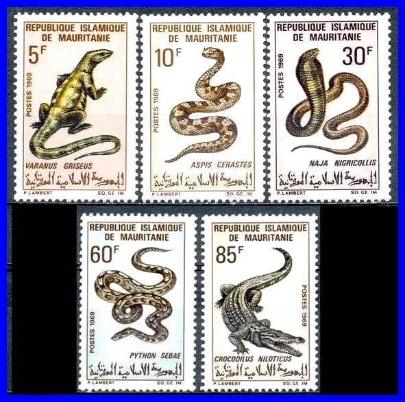 MAURITANIA 1969 REPTILES SC#261-65 VF MNH SNAKES LIZARDS (D0345)