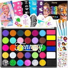 Face Painting 36 Count Pack of 1 , 30 Colors 6 Glitter 166pc accessories 
