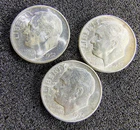 1952 P D S Uncirculated Roosevelt Dimes (3 Coins) - 90% Silver - BU Light Toning