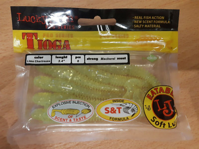 NEU 6x Angel Köder Lucky John Tioga Shad Tail GELB 8cm Gummiköder 3,4'' Bait NEW