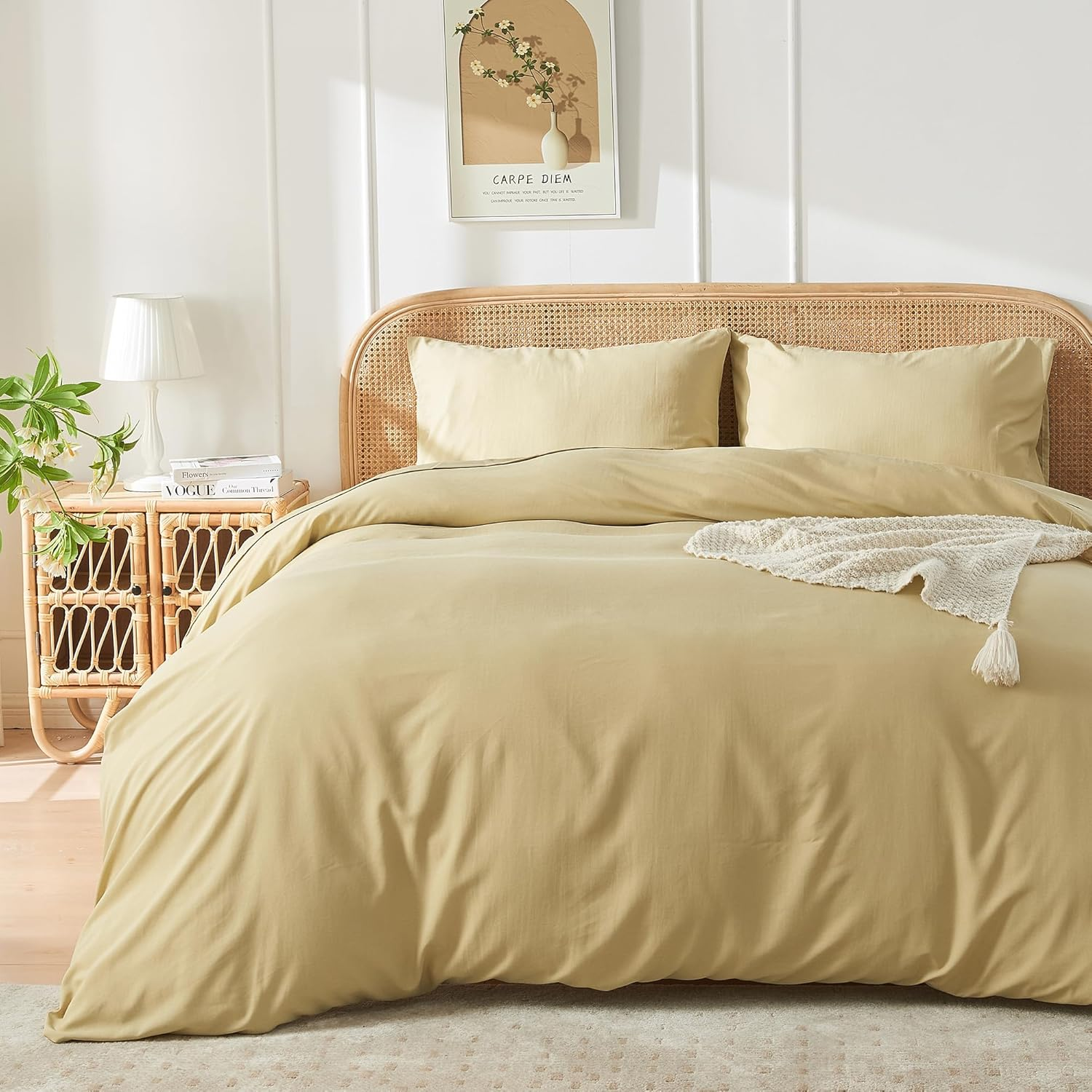 Khaki Duvet Cover Queen Size, 3 Pieces Soft Microfiber & Rayon Derived from Bamb