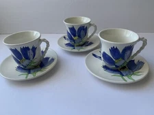 Set Of 3 Vintage Ernestine Salerno Handpainted  Italy Cups And Saucers