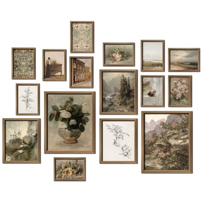 16 PCS Framed Vintage Wall Art Decor, Farmhouse Wall Prints for Bedroom, Gall...