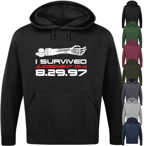 I SURVIVED JUDGEMENT DAY HOODIE Funny Slogan Geek Nerd Terminator Skynet T2 Gift - Picture 1 of 17
