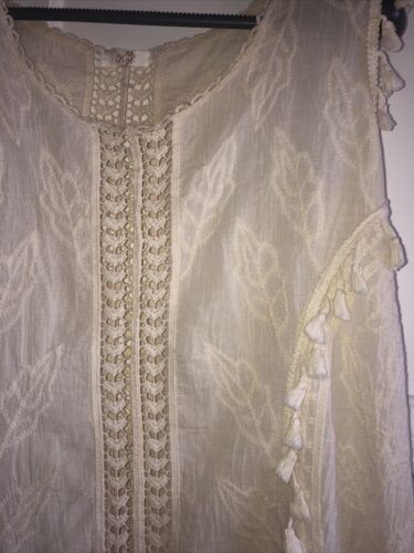 Embroidered cotton Tunic Kaftan Top XL 14-16 Boho Broderie Ethnic Folk Tassles - Picture 2 of 12
