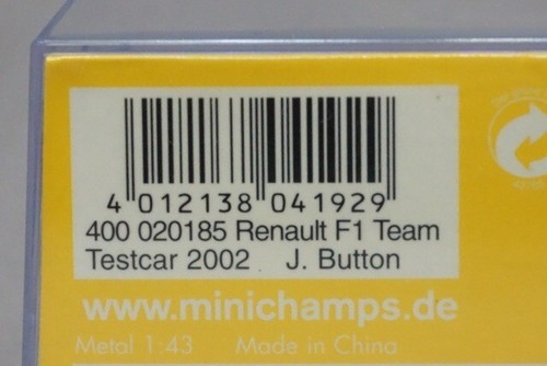 1:43 MINICHAMPS 400020185 Renault F1 B201 Barcelona Test Car 2002 #15 J.Button - Picture 7 of 7