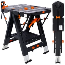Portable Folding Work Table, 2-in-1 Sawhorse & Workbench, 31" x 25" w/ 2 Clamps