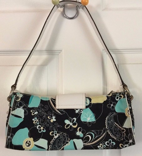 Nine West Shoulder Bag Turquoise Green Tropical Flowers Buckle Small Short Strap - Picture 7 of 11