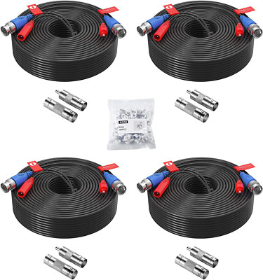 4 Pack 100Ft(30M) All-In-One Video Power Cables,Bnc Extension Security Camera Ca