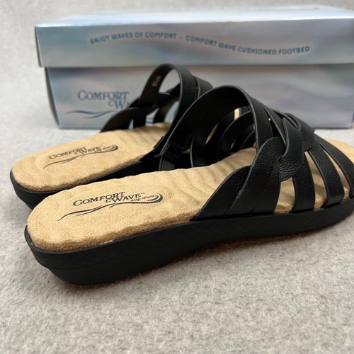 Sandali Easy Street slip on slide comodi punta aperta donna 6,5 casual neri Vaca - Foto 6 di 8