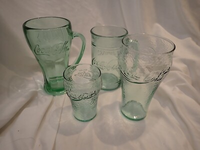 4 different Vintage Coca Cola Green Glasses all in very good condition - no chip