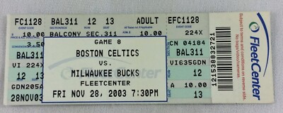 NBA 2003 11/28 Milwaukee Bucks at Boston Celtics FULL Ticket-Michael Redd