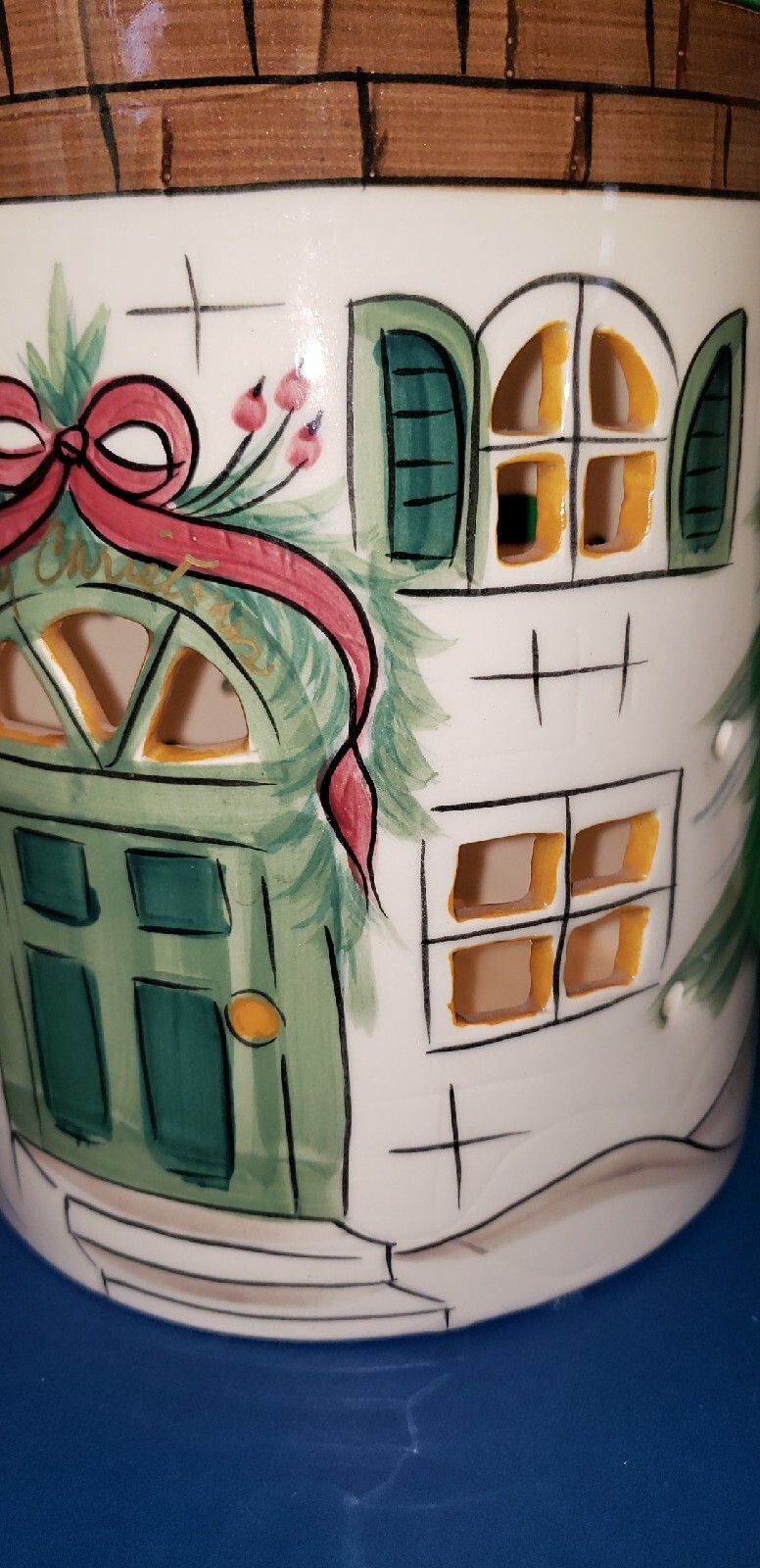 RARE HANDMADE 3WICK CANDLE HOLDER CHRISTMAS HOUSE by Gail Pittman