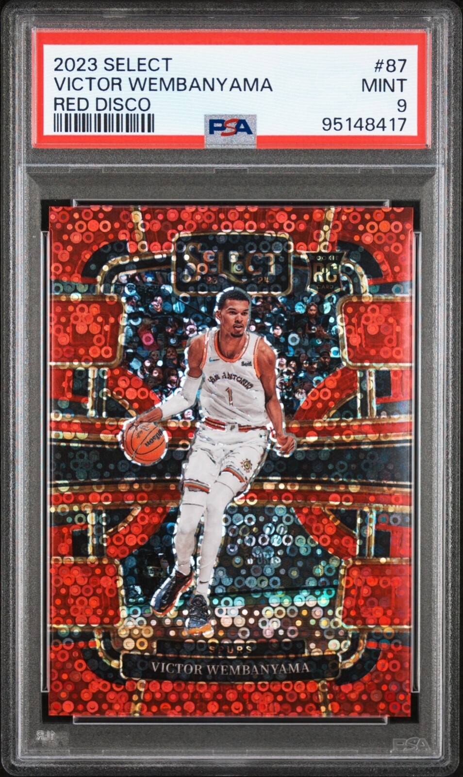 2023 Panini Select VICTOR WEMBANYAMA #87 RC Concourse RED DISCO Prizm /49 PSA 9
