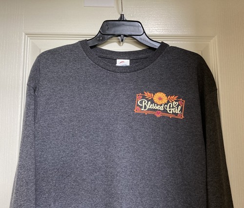Blessed Girl Womens Long Sleeve Christian T-Shirt Love I Cor 13 Gray M NEW NWOT - Picture 6 of 13