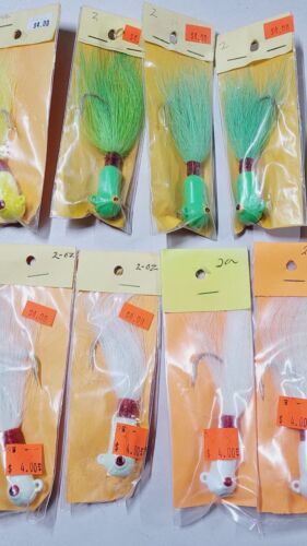 16 Stück - Bucktail Jigs Striper Köder 2oz grün gelb weiß Fluke Köder Set - Bild 3 von 4