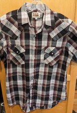 Ely Cattleman Pearl Snap Button Down Shirt Long Sleeve Red Black White Medium