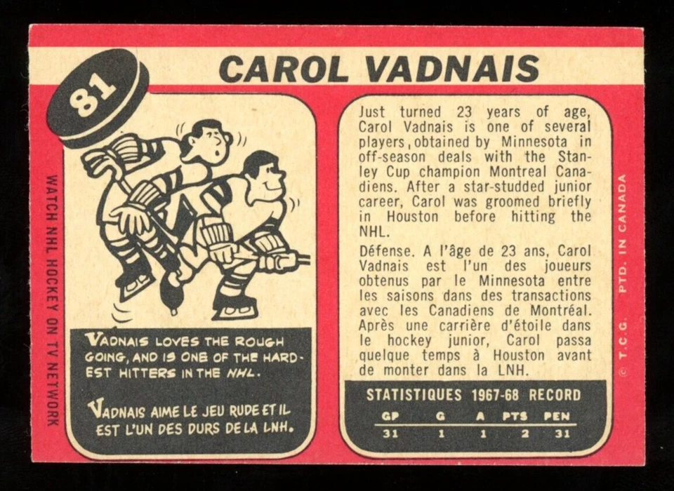 1968-69 OPC O PEE CHEE HOCKEY #81 Carol Vadnais NM-MT Oakland Golden Seals Card - Image 2 of 2