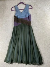 BCBGMAXAZRIA Dress Size 6 Silk Blue Green Satin Chiffon Dark Fairycore Fairy