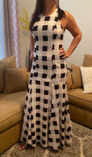 Elegante Maxi Vestido Blanco y Negro a Cuadros - Ropa Elegante
