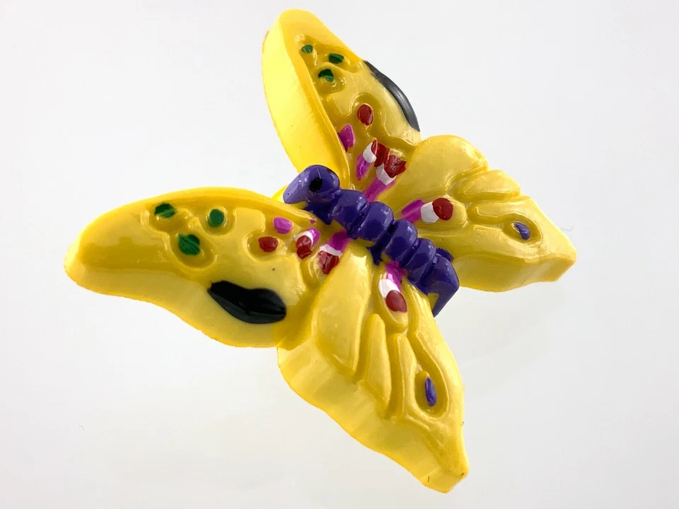 Vintage Molded Plastic Yellow Butterfly Garment Button 1in Novelty Pattern 209B - Image 3 of 4