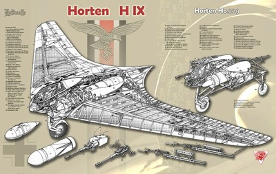Ww2 German Luftwaffe Late War Jet Fighter Horten Ho 229 Flying Wing Picture Ebay