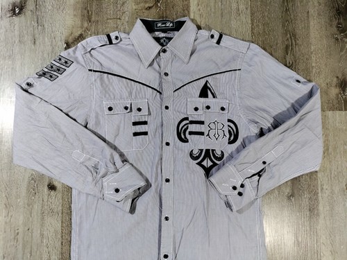 Roar Men's Large Button Up Shirt Long Sleeve Crest Patches Western Style - Picture 6 of 7