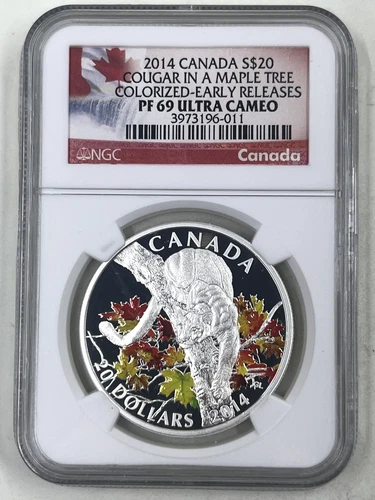 2014 Canada S$20 NGC PF69 Ultra Cameo Cougar in Maple Tree