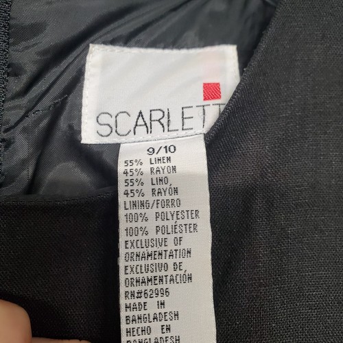 Scarlett Dress Womens 9 /10 Black Linen Rayon Blend Floral Embroidery Lined - Picture 3 of 18