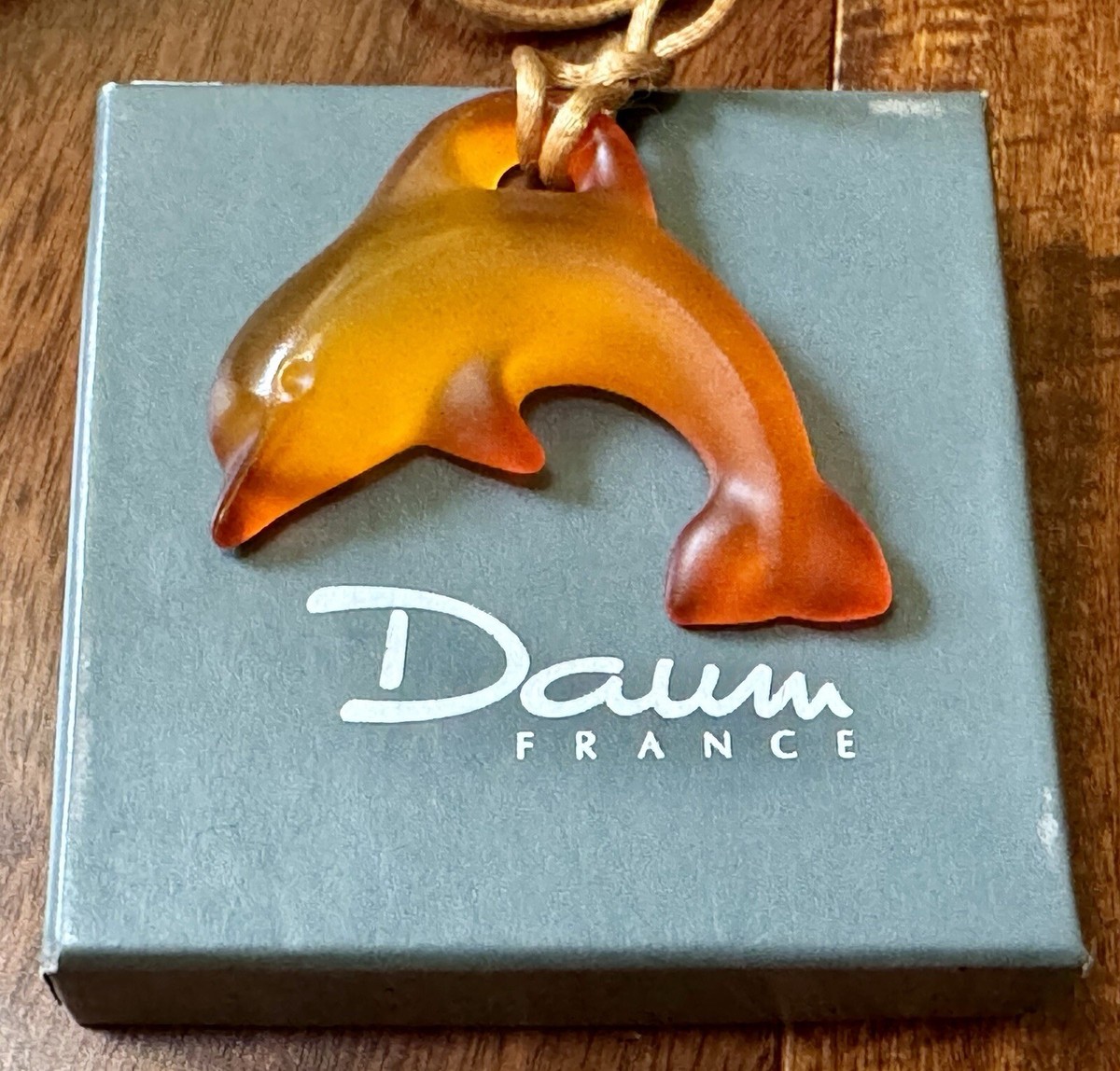 DAUM France Orange Crystal Dolphin Pendant Pate de Verre New In