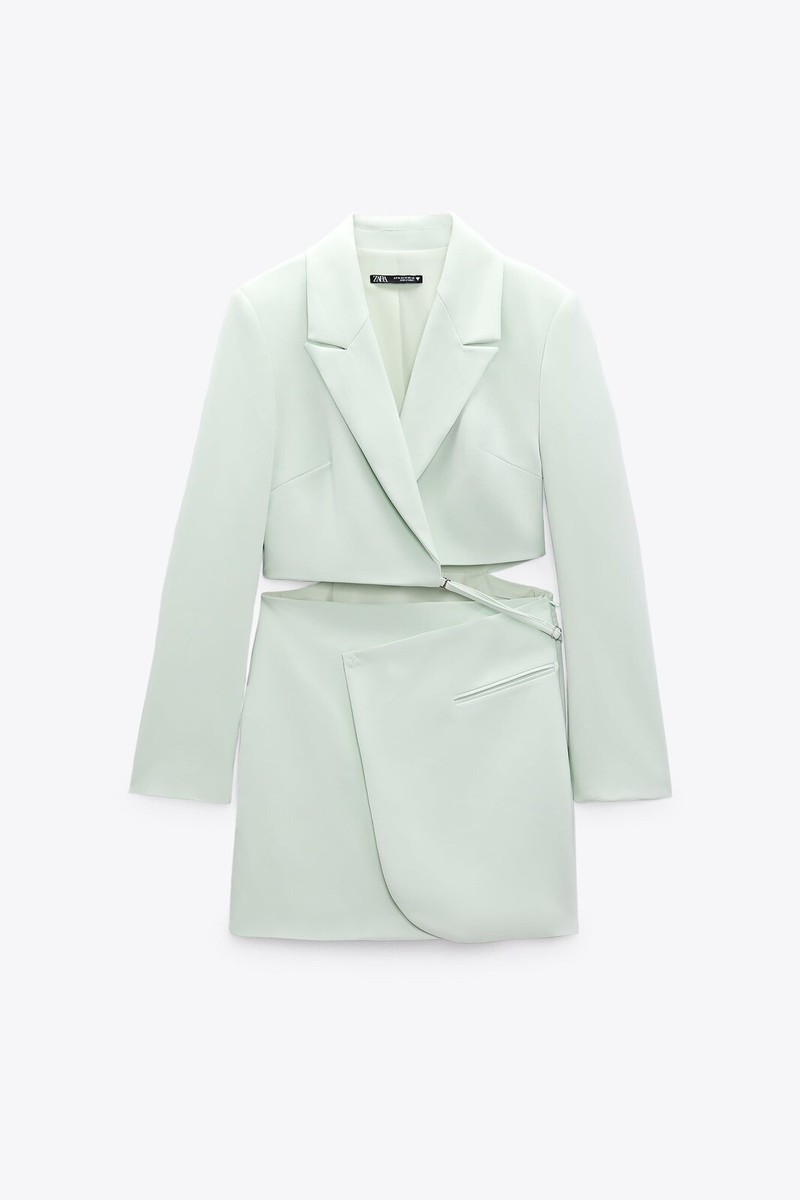 white christmas dresses Zara White Short Sleeve Cutout Twist Front Notch Collar Mini Blazer Wr –  Brie main image 0