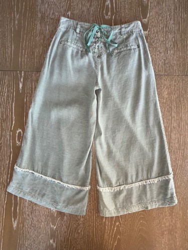 $168 SUNDANCE Olive Green Wide-Leg Crop Pants Feminine Lace-Up Detail Sz 2P 2 P - Picture 9 of 14