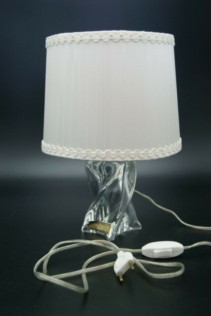 VINTAGE LAMP by SAINT LOUIS CRYSTAL GLASS FOOT WHITE LAMPSHADE FRANCE