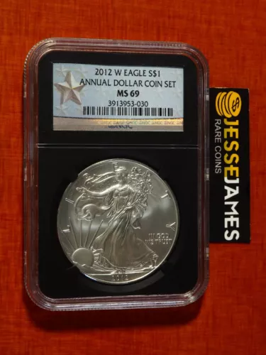 2012 W BURNISHED SILVER EAGLE NGC MS69 FROM ANNUAL DOLLAR COIN SET STAR LABEL