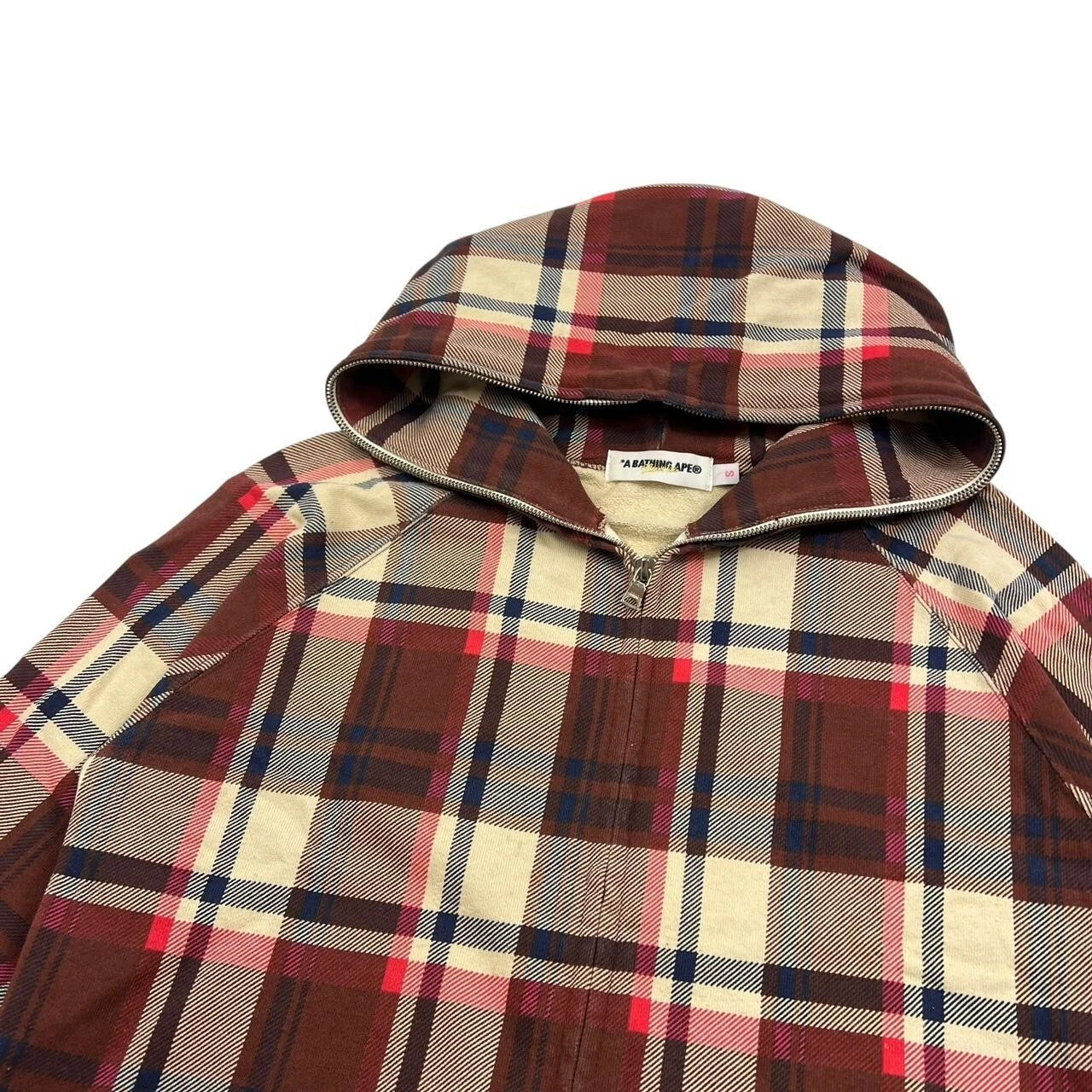 A BATHING APE (BAPE) Felpa con cappuccio e zip a scacchi vintage da donna Bape piccola