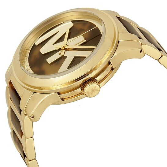 MICHAEL KORS ゴールド ラウンド型 時計 NEW MICHAEL KORS RUNWAY GOLD TONE & TORTOISE BROWN LOGO MK