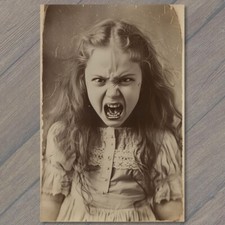 FLATCARD Young Girl Angry Screaming Face Vintage Vibe Wild Crazy Anxiety Funny
