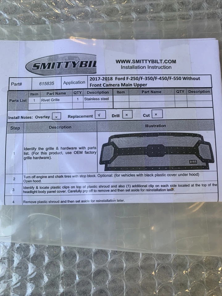 Rejilla superior principal Smittybilt 615835 para Ford F-250 F-350 F-450 F-550 2017-2018 Foto 2 de 4