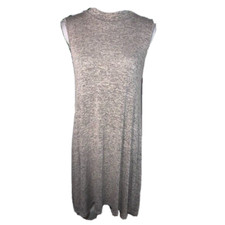 Acemi,L, Heather, oatmeal beige, mock neck, sleeveless, seamed back,stretch midi