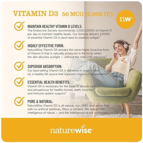 NatureWise Vitamin D3 2000iu (50 mcg) Healthy Muscle Function and Immune Supp... - Picture 2 of 4
