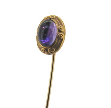 Antique Art Nouveau 14k Yellow Gold & Amethyst Stick Pin 1.64g with Original Box