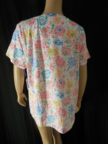 SLEEP SENSE PJ night sleep Shirt Large white multi color floral short sleeve NWT - Picture 3 of 4
