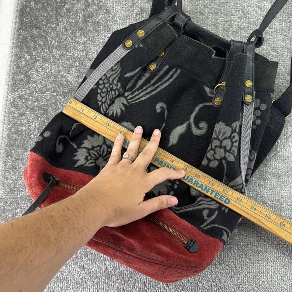 Lucky Brand Floral Black Red Backpack Bag Vintage Inspired Y2K Leather Canvas - Image 4 of 4