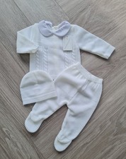 Baby Boys White Spanish Knitted 3 Piece Hat Set 0-3 Months