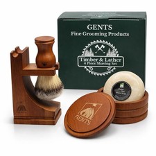 GENTS Men's Classic Wooden Shaving Set with Shaving Brush, Wooden Stand and 3...