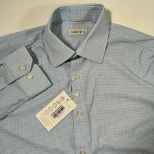 NEW Collars and Co. Dress Shirt Large Blue Tattersall Plaid Button Up Nylon NWT