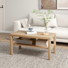 2-Tier Coffee Table with Storage Shelf for Living Room Office, Natural