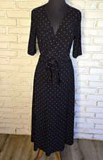 Lauren Ralph Lauren Polka Dot Wrap Midi Dress Tie Waist V-Neck Stretch 6